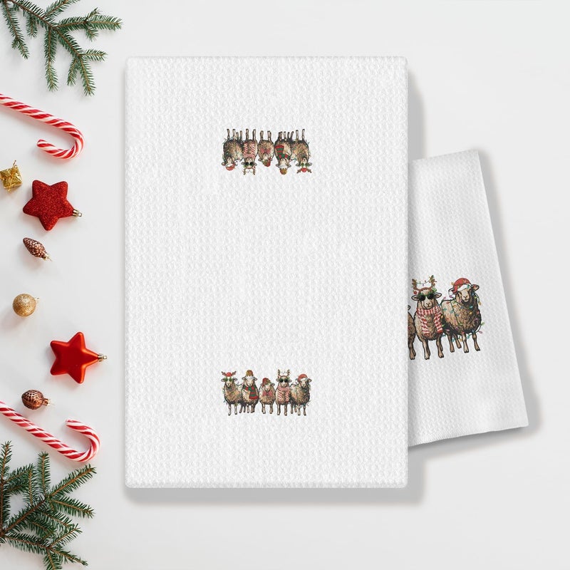 COWEB Christmas Sheep Kitchen Towels, Sheep Gifts, Funny Sheep Decorative Hand Towels for Bathroom, Sheep Decor, Farmhouse Christmas Dish Towels Tea Towels, Christmas Kitchen Bathroom Decor, 16x24 Inch - Image 2